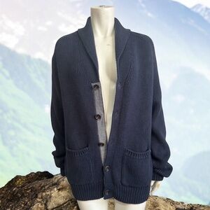GAP navy shawl collar cardigan - retro shaker stitch - 100% cotton - men’s small